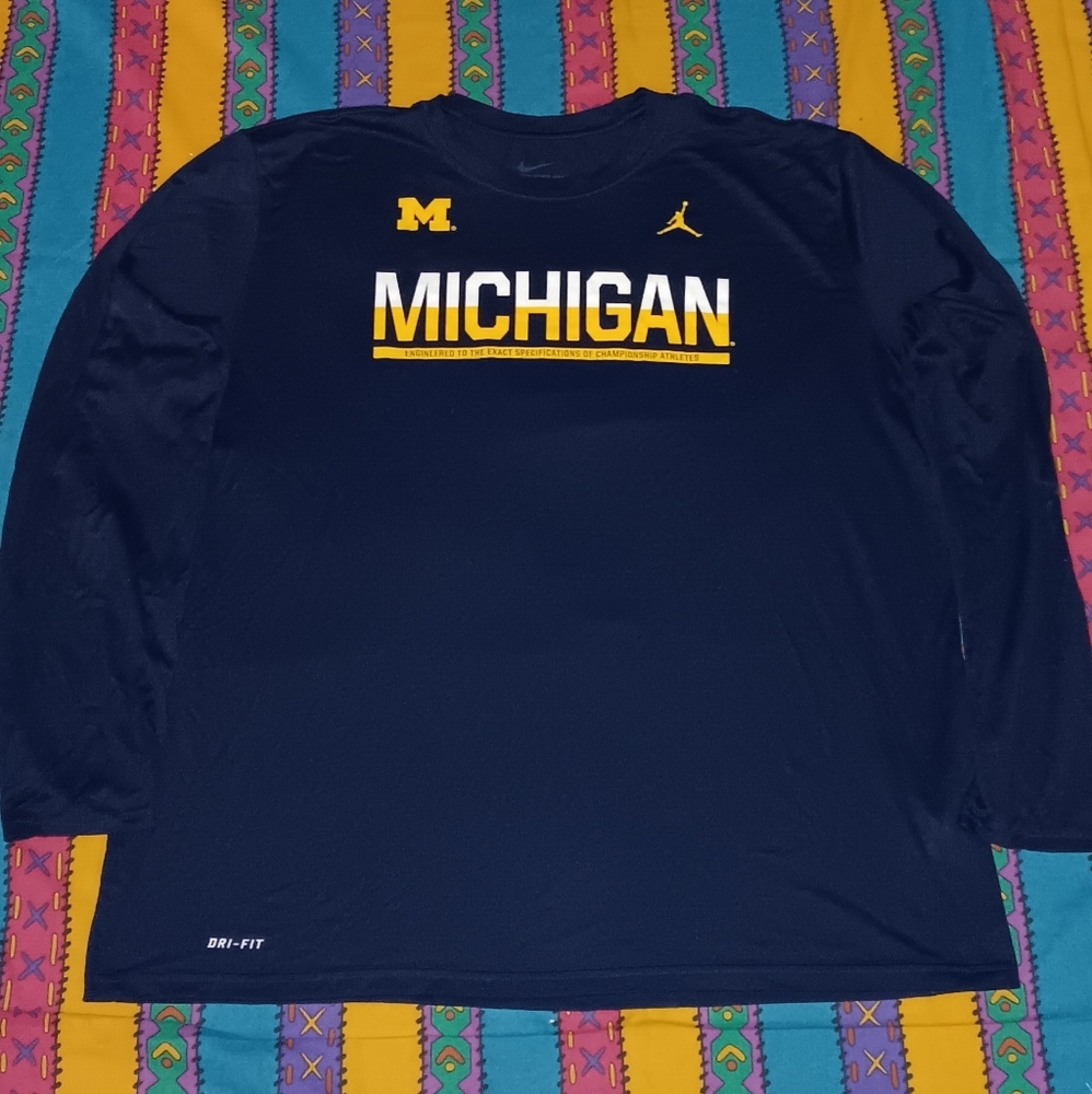 Jordan Michigan Wolverines Dri Fit Long Sleeve Jersey Shirt Nike Fitness Jumpman